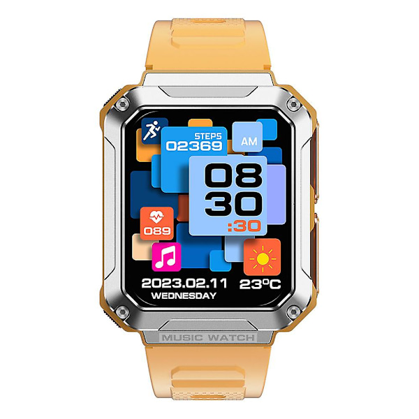 T93 Militärklassad 1.96\" HD-skärm Sportklocka Lokal Musik 4G Inspelning Bluetooth Samtal Smart Armband Med Headset Orange
