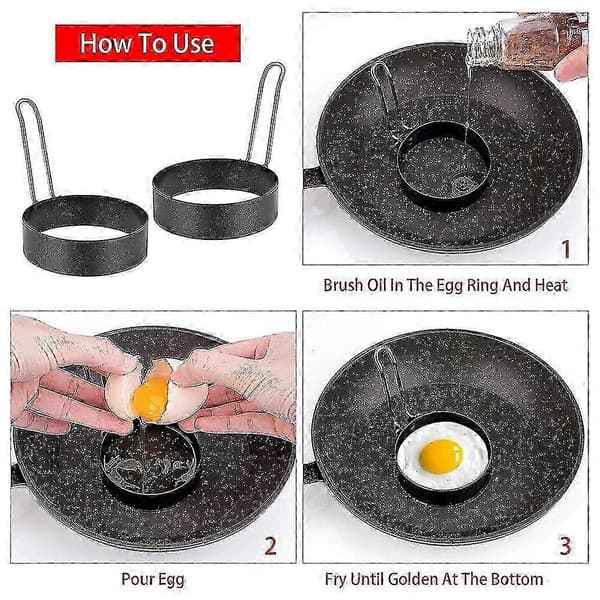 6-pak æggeringe, runde æggeringe i rustfrit stål, non-stick stegeæggeforme [MI] black