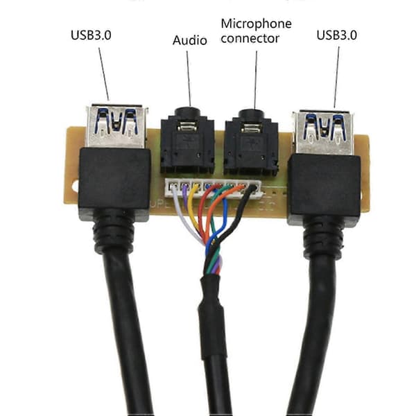 2 stk 60 cm frontpanel USB3.0+USB3.0 høyoppløselig lydkontaktport I/O-kort intern kabelhub