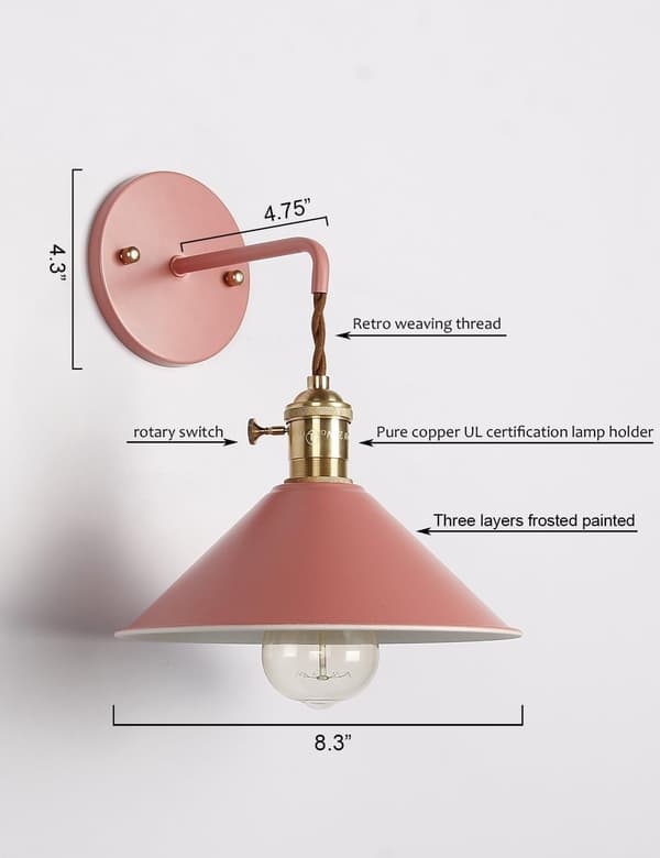 [RM]Wall lamp with switch, White Macaron Wall Lamp E26 Edison Copper Lamp Holder with Frosted Painted Body Bedside