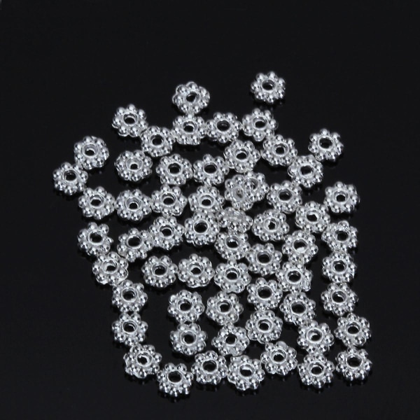 Parti med 100 st 4 mm Rondelle Spacer Daisy Flower Craft gör-det-själv smycken Silverfärg
