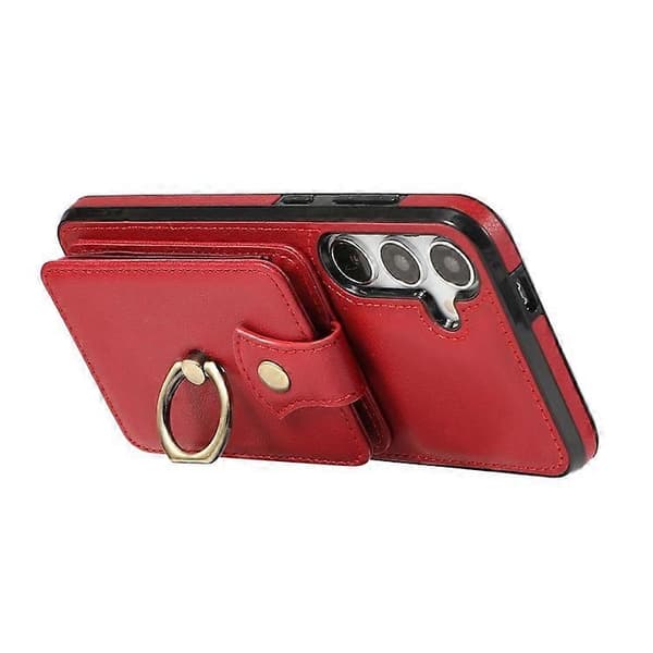 Kompatibelt deksel til Samsung Galaxy A56 5G med kortholder, ringstativ, TPU + PU-lær og lang stropp Red