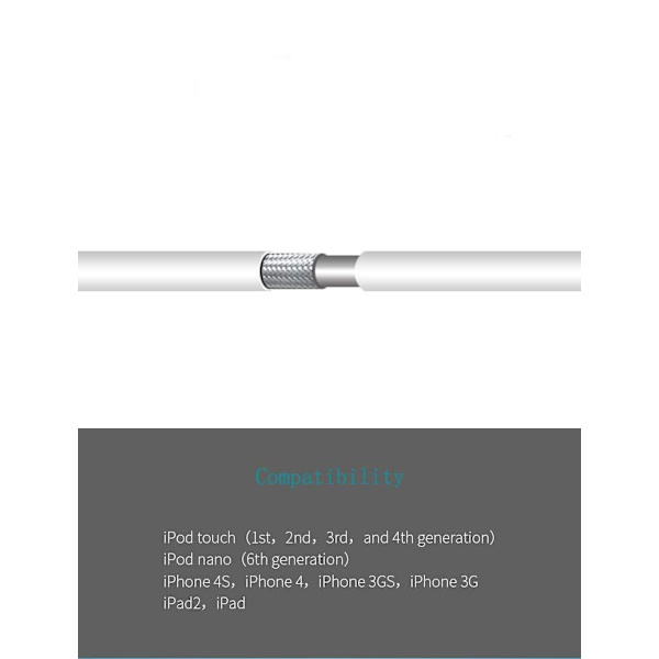 2X Ladekabel for eldre iPhones og iPads 30-pins USB-kabel White white