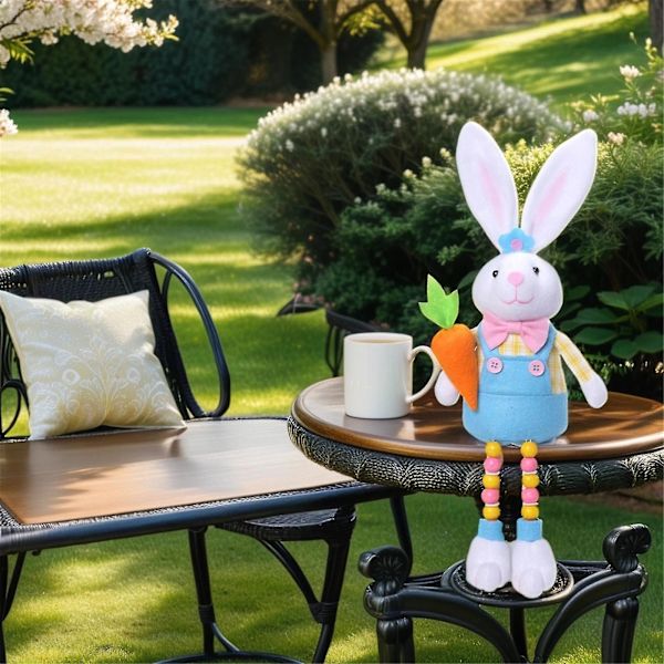 Ny Påskhare Docka Håller Rädisblomma Sittande Pärlfotsdocka Skyltfönsterdekoration Festivalrekvisita FAN0284 A
