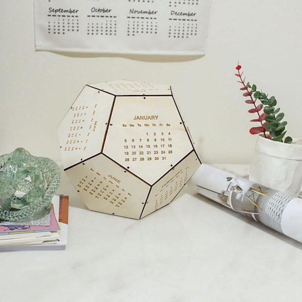 Geometrisk Bordskalender DIY Kit Hemmakontor Ornament Rustik Khaki 2