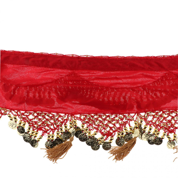 magdans paljetter hip scarf kvinnlig kjol med röda guldmynt