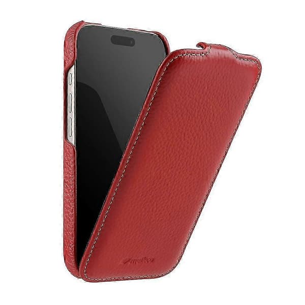[RM]MELKCO Vertical Flip Genuine Cowhide Leather + PC Phone Case for iPhone 17 Pro Max (MagSafe Compatible) Red