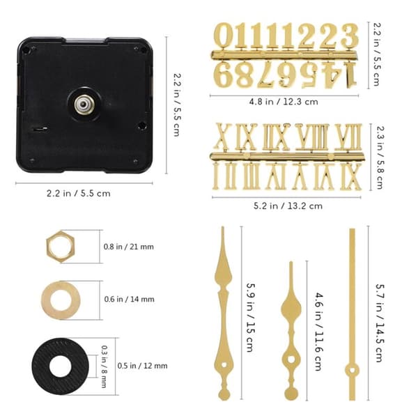 [RM] 4 Pieces Quartz Clock Movement, 12 Gold Hands, Clock Movement Kit for Repair, Replacement