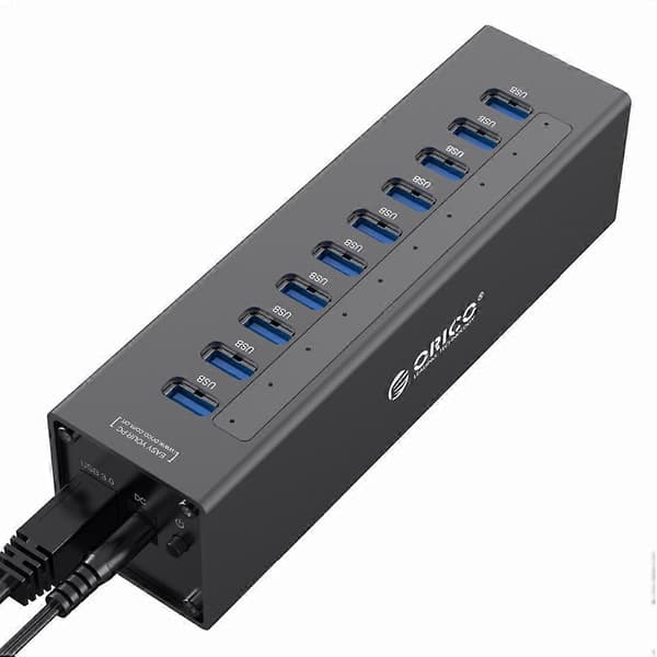 ORICO A3H10 Høyhastighets USB 3.0 HUB med 10 porter i aluminium med strømadapter for bærbare datamaskiner Black