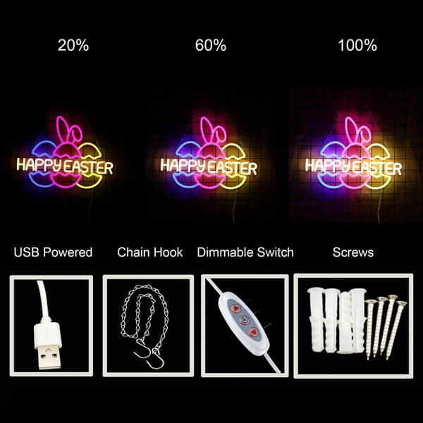 Påskeegg Neonskilt for Påskedekorasjoner LED Egg Neonlys for Rom Veggdekor Feriegave