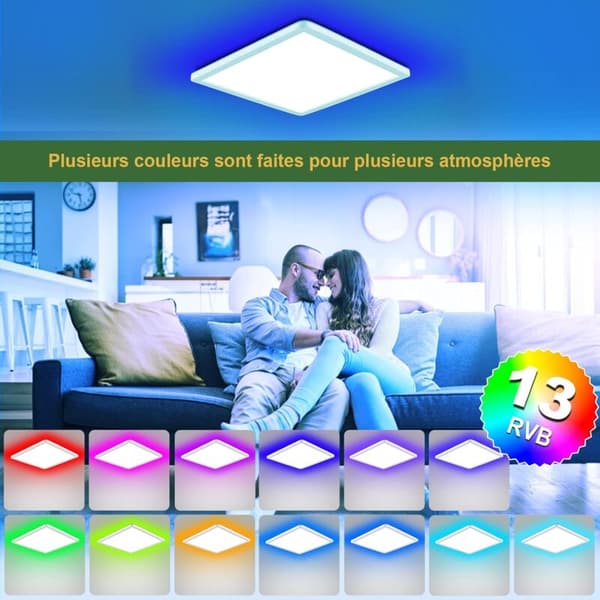 [RM]LED Ceiling Light, 24W Square Dimmable Ceiling Lamp with Remote Control, 3200 lm LED Ceiling Light Bedroom 3000K-6000K, 13 RGB Color Ceiling Lamp