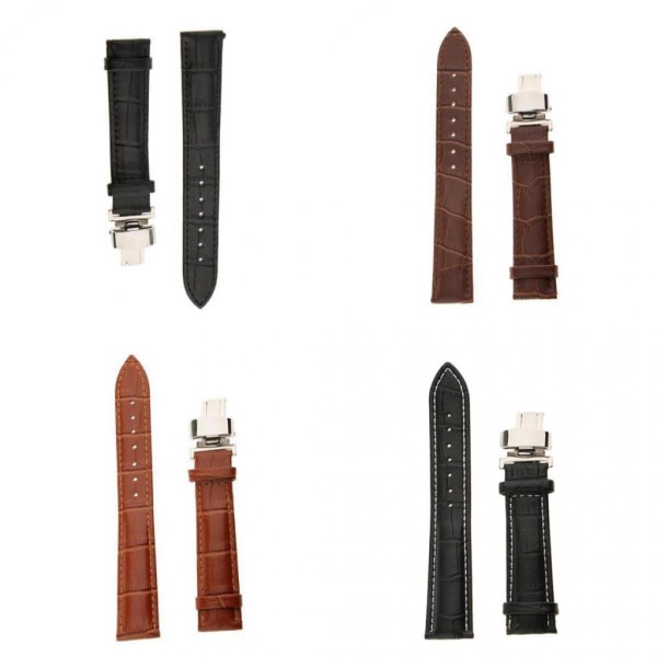 Läder Klockspänne Deployant Fjäril Spänne Lås Svart-18mm-Vit