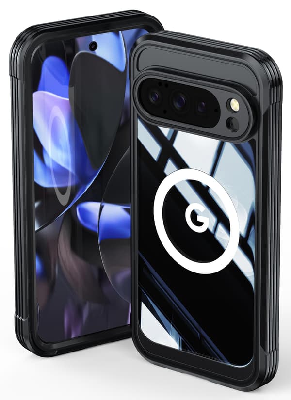 Three-Proof 9H Glass Phone Case Compatible with Google Pixel 10/10 Pro - Black TPU+PC, Magnetic, Shockproof & Waterproof 94