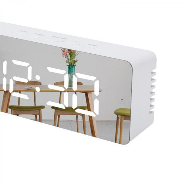 Digital LED Väckarklocka med Spegeldisplay 14x3.4x5.5cm Vit