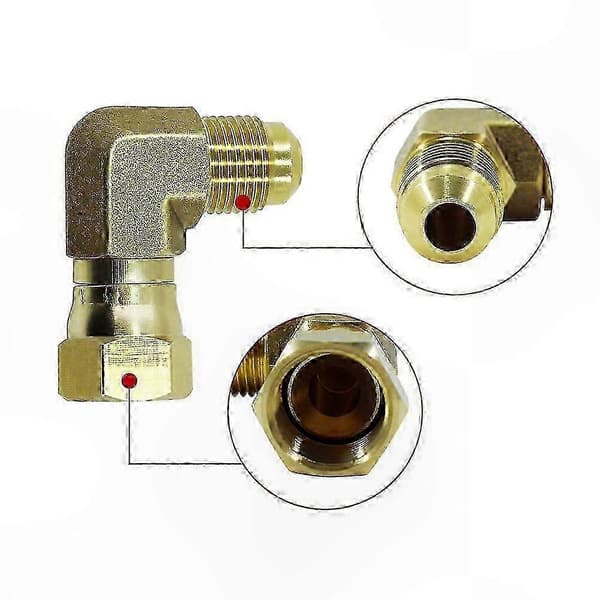 Propan albueadapter med 3/8\" flarefittings, 90 graders messingforbindelse til gasledninger