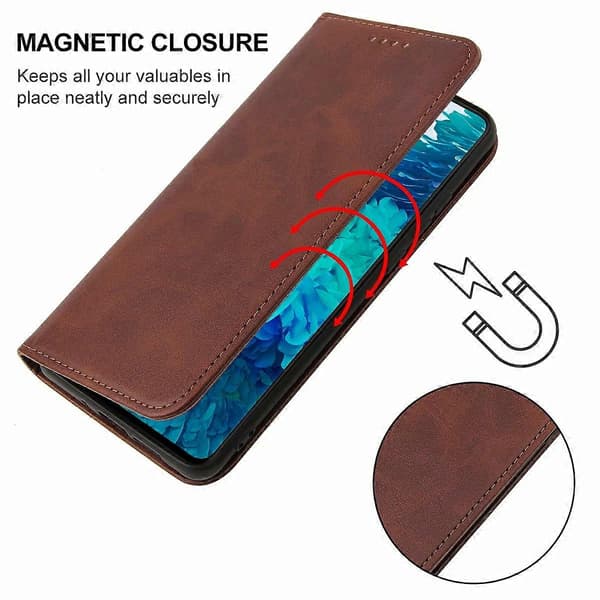 [RM] Til Samsung Galaxy S20 FE 5G, S20 FE, S20 Lite, S20 FE 2022 Læderetui med magnetisk lukning Brown