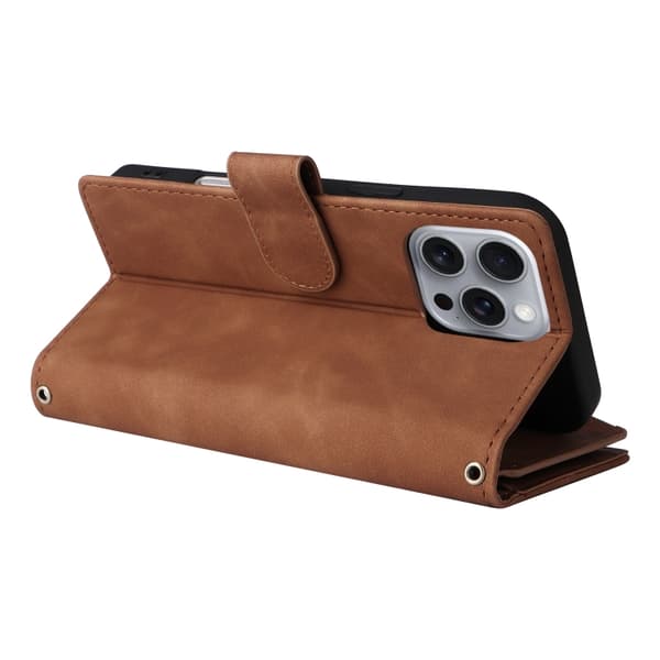 [RM]iPhone 16 Pro Max Case - Crossbody Case with Multiple Card Slots and Zipper Brun