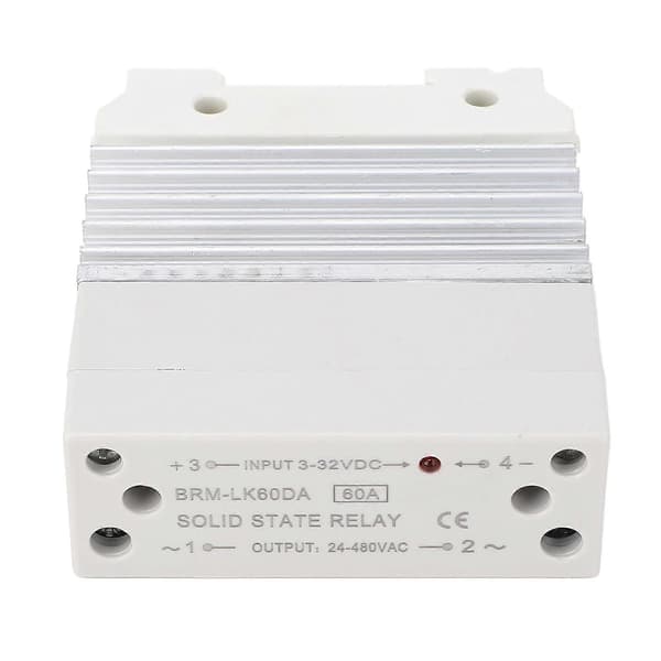 DC til AC 60A Enfaset Solid State Relæ SSR Modul med Køleplade, 3 - 32VDC Indgang, 24 - 480VAC Udgang