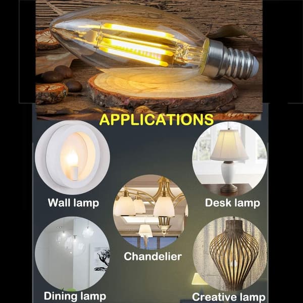 E14 Dimmable LED Candle Bulb, SES Filament Small Edison Screw Bulb, 4W 40W Equivalent, Warm White 2700K, 400lm, 6-Pack