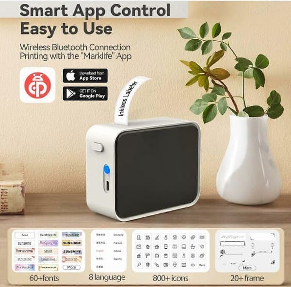 Bluetooth Etiketmaskine, P15 Mini Selvklæbende Etiketprinter, Bærbar Termisk Etiketprinter, APP-forbindelse, Kompatibel med iOS