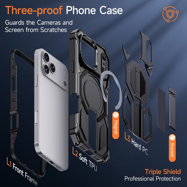 Etui til iPhone 18 Pro Max, 2-i-1 stativ og faldbeskyttelse med airbag Blue
