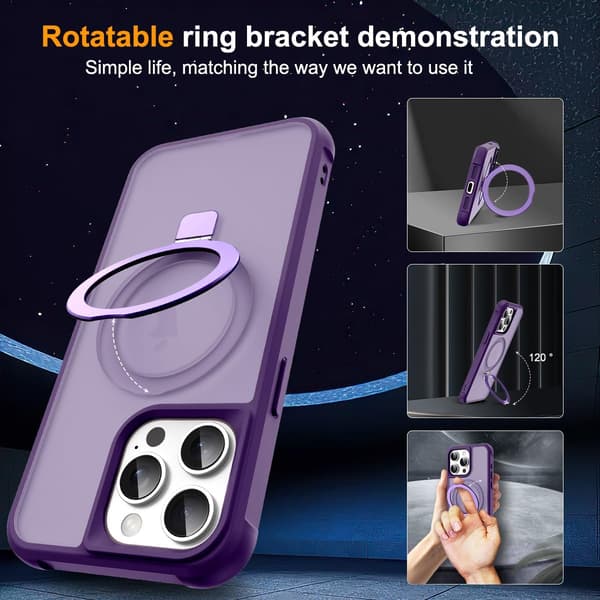[RM]Compatible with iPhone 15 Pro Case with Invisible Magnetic O-Ring Stand Transparent Compatible with Mag-Safe Good Grip Feeling Purple