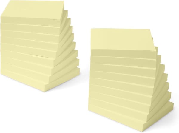 18 pakker firkantede sticky notes, selvklæbende blokke, 7,6 x 7,6 cm, gul