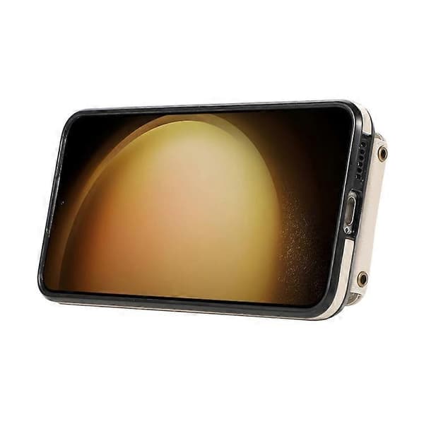 Kompatibelt deksel til Samsung Galaxy A56 5G med kortholder, ringstativ, TPU + PU-lær og lang stropp Beige