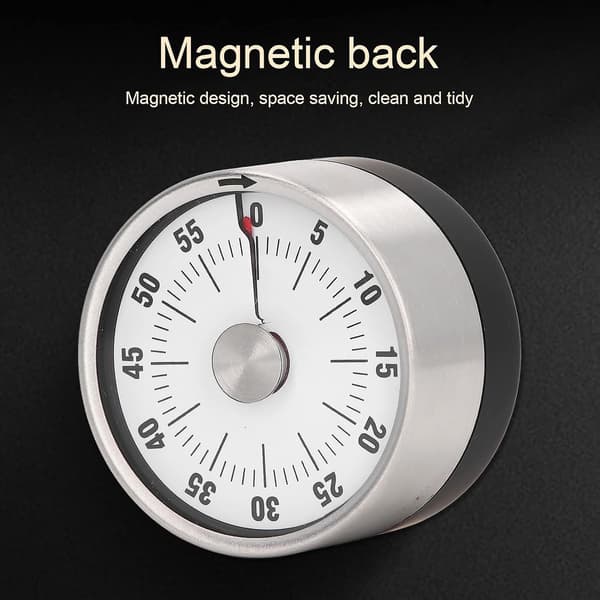 Mekanisk timer, magnetisk timer, 60-minuters nedräkningstimer med ljudlarm och ram i rostfritt stål för köket