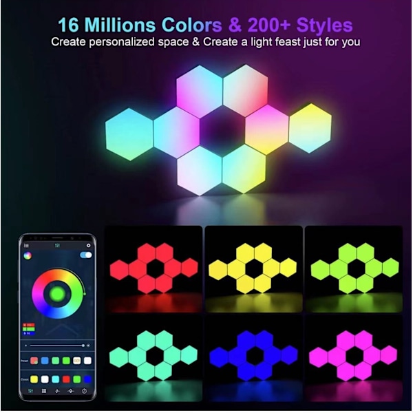 Hexagon Lampa 8-pack LED Väggpaneler RGB Gaming Lampa