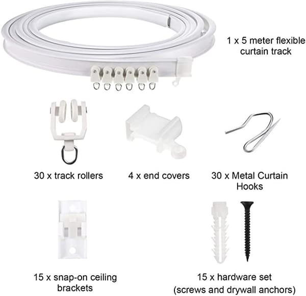 Curtain Track Set Home Ceiling 5M Top Mounted Bendable Window Rod Track for Straight and Curved Curtains Home Decor[RM]