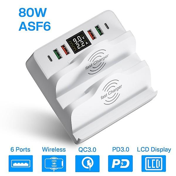 USB-laddare Laddstation Snabbladdning 3 Mutil USB C PD Snabbladdare White