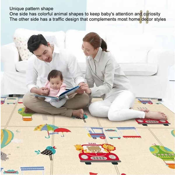 Baby Play Mat, 180x100x1cm Thick Foldable Double-Sided Mat, Double-Sided Waterproof, Foam Floor Mat with Edge Crawling Mat[RM]