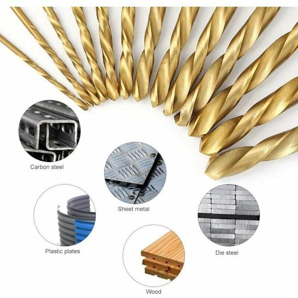[RM]Left Hand Drill Bit Set, Titanium Nitride Coated HSS Drill Bit with Left Hand Threaded Design, Left Hand Drill Bit Set 135-Degree Double-Edged
