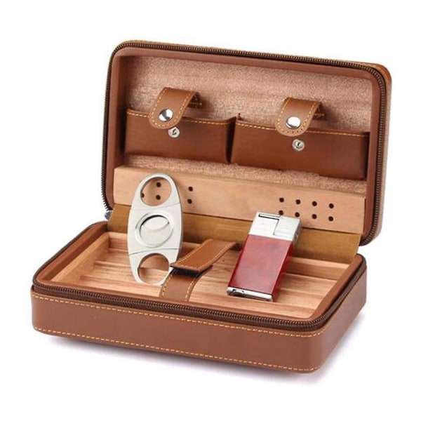 Rese-cigarrhumidor i läder, portabel, för 4 cigarrer