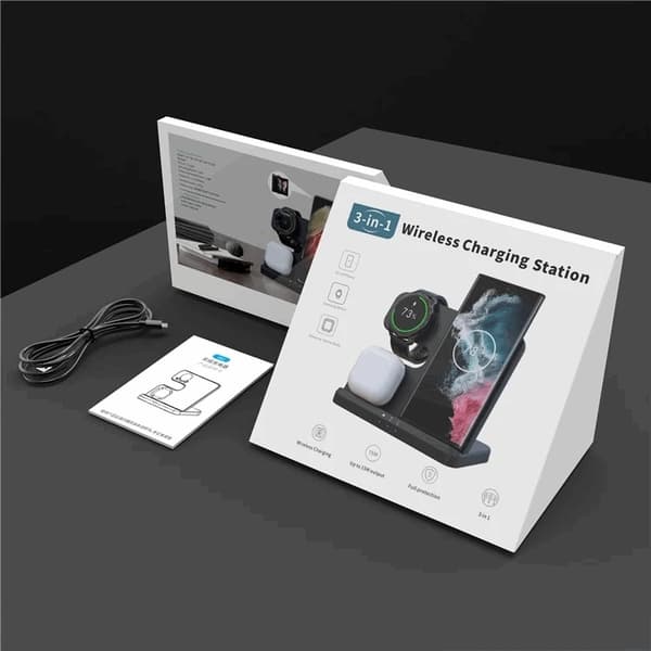 3-i-1 Trådløs Oplader Samsung Galaxy - Buds - Watch Sort Svart black