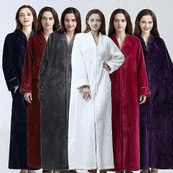 [RM] Efterår & vinter lynlås fløjl badekåbe plus størrelse natkjole mænd kvinder fortykket pyjamas flannel hætte white L(60-80kg)