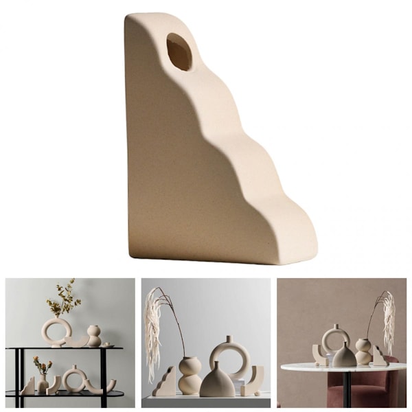 Modern Vit Keramisk Blomvas Skrivbord Matt Oregelbunden Blomsterarrangemang E