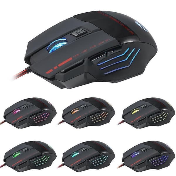 5500DPI 7 knapper LED USB Optisk Kablet Gaming Mus til Pro Gamer A907 Sort