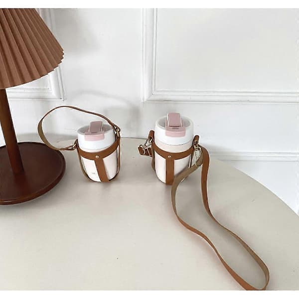 Bærbar retro koppholder i skinn, kaffefarge, 1 stk