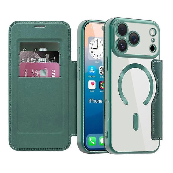 [RM] Kompatibelt etui til iPhone 17 Pro Max, kompatibelt med MagSafe, rombeformet PU-lædercover DarkGreen