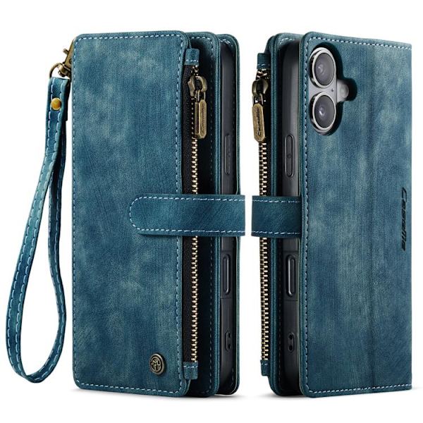 [RM]iPhone 17 Case Leather Case with Card Slots and Zipper Blå