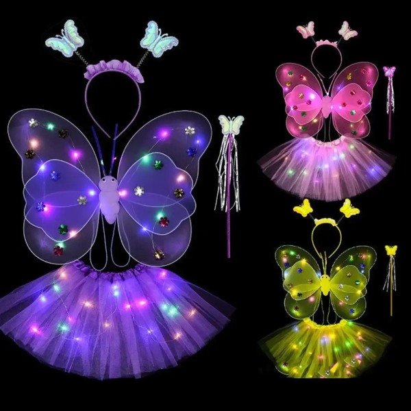 Påsk LED barnkläder rekvisita tjej kjol ängel glödande vingar fjärils kjol ljus set red-4pcs