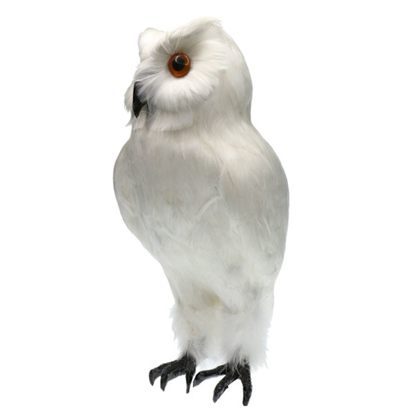 Konstgjord Uggla Fågel Realistisk Fjäder Taxidermy Hem Trädgård Dekor Vit #1