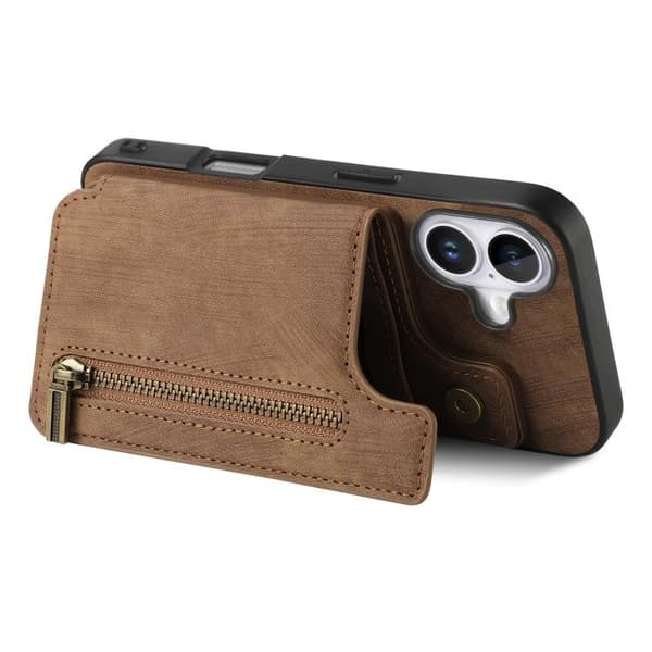 [RM]iPhone 17 Retro Skinn Glidelås Deksel Brun