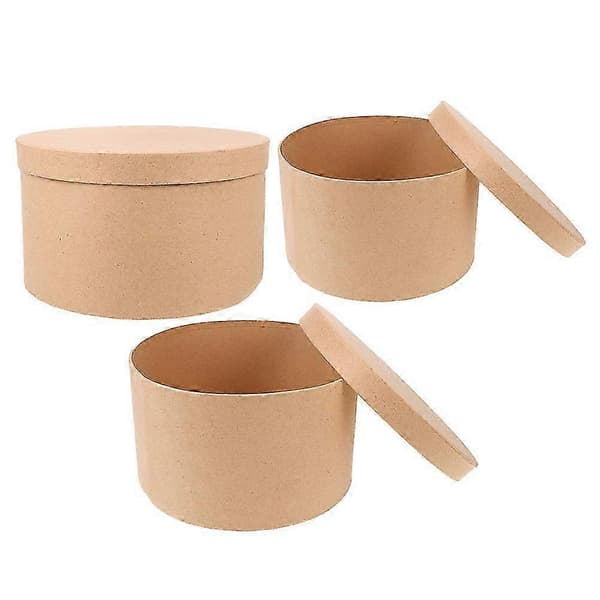 Runde Kraftpapirkasser kompatible med smykker 3 stk. indlejrede paphåndværksopbevaringskasser