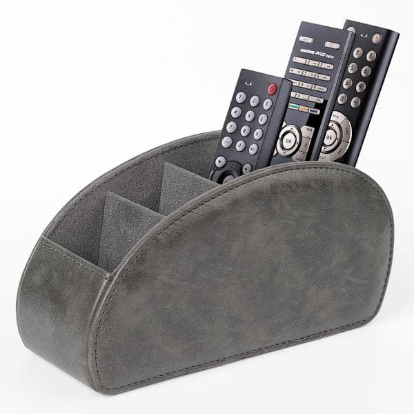 [RM]Remote Control Holder with 5 Compartments, PU Leather Organizer Storage Box for TV Remote Control Black Black