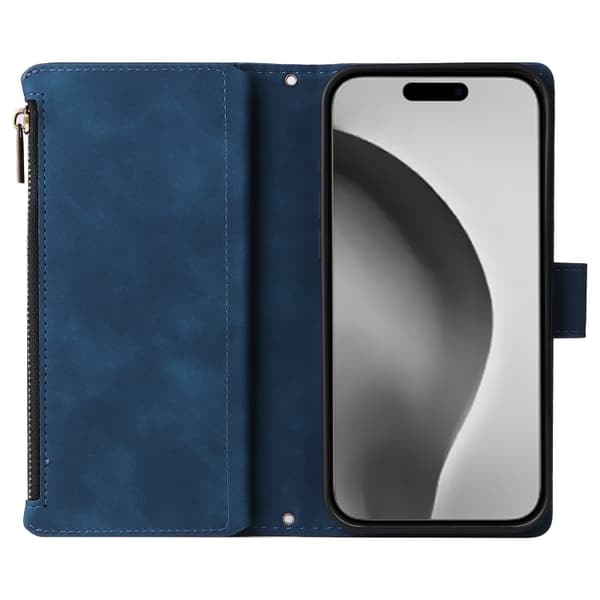 [RM]iPhone 16 Pro Max Case - Crossbody Case with Multiple Card Slots and Zipper Mörkblå