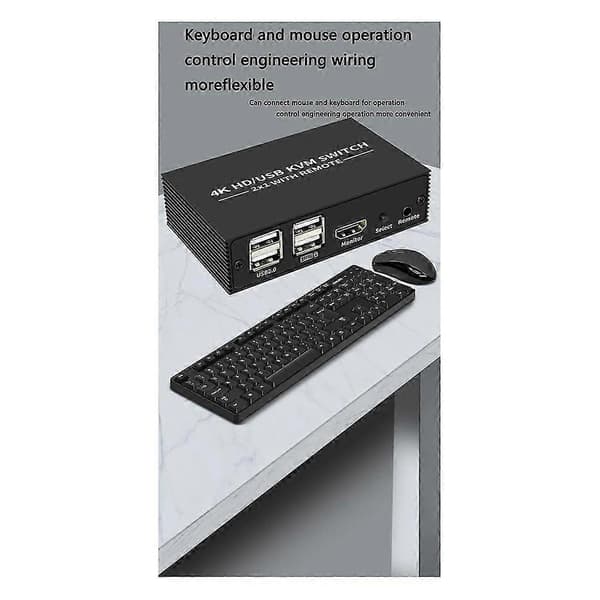 -Kompatibel KVM Switch 2X1 4K -Kompatibel USB Switch Selector 2 ind 1 ud med 4 Port USB Hub