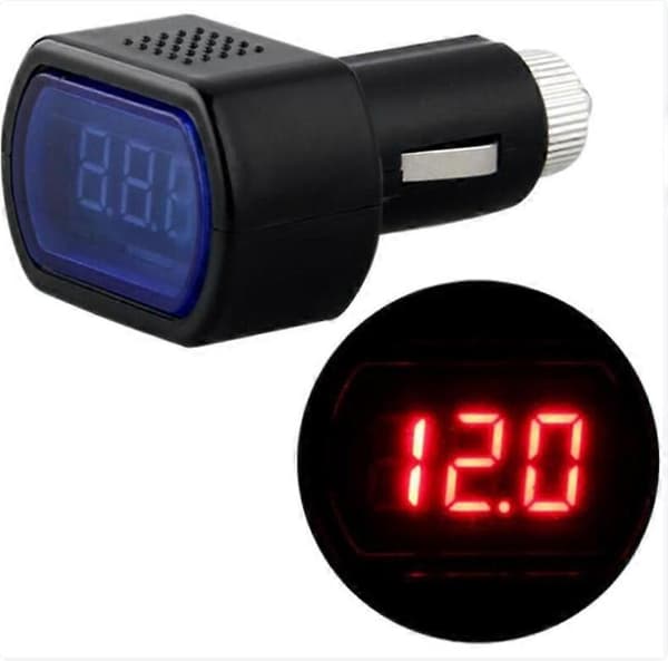 Mini bilvoltmeter, digitalt display bilspændingstester, mini batterimonitor, 7,3*4*3cm, sort, plastmateriale